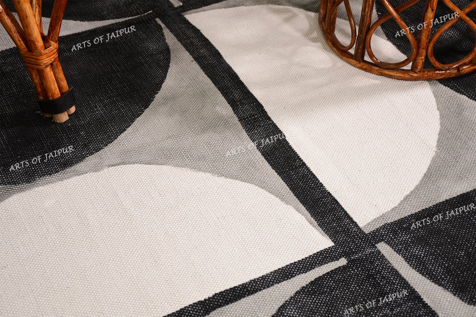 Handmade block printed cotton rug black white rug home decor rug dining area rug - Image 2