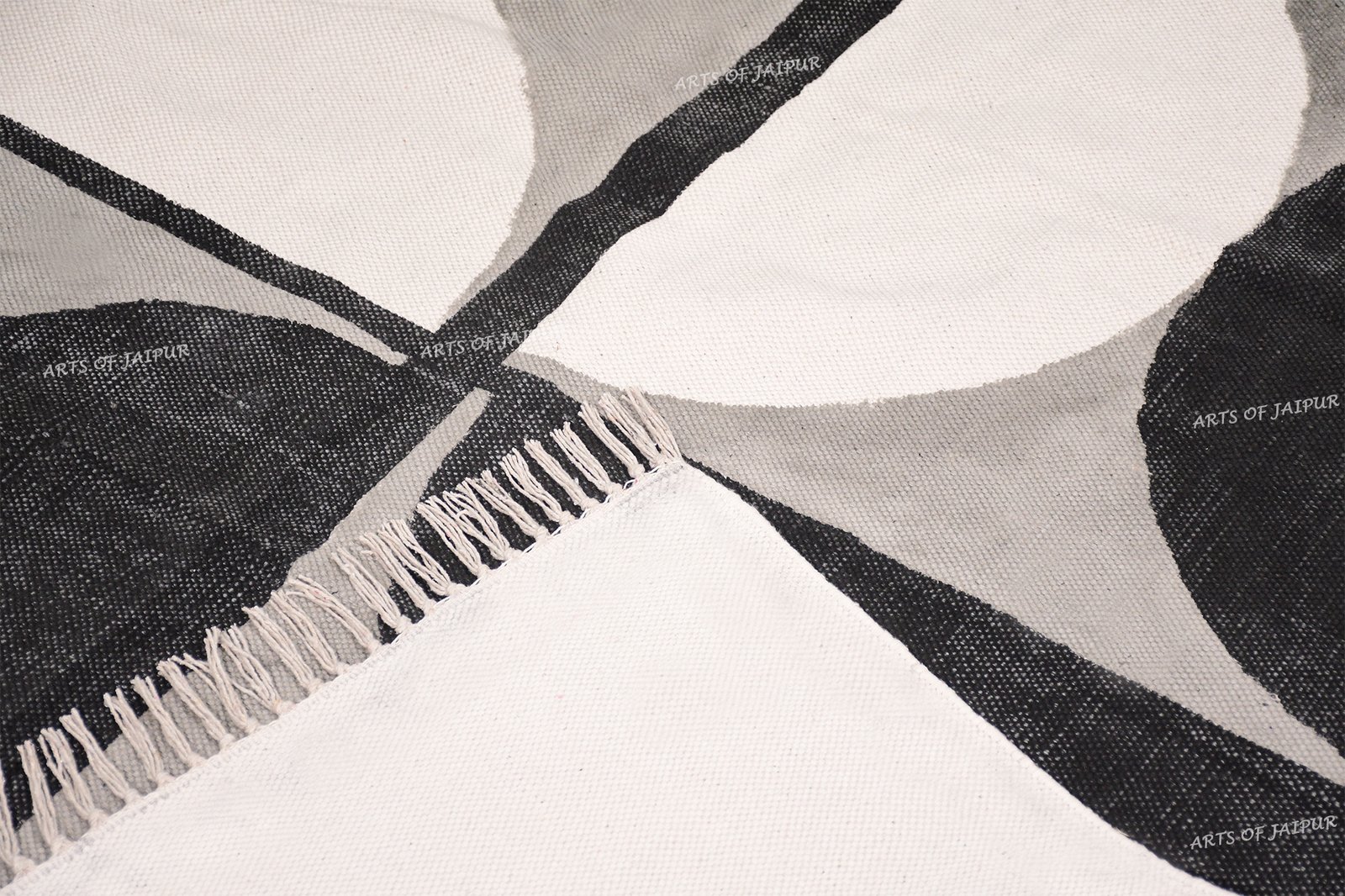 Handmade block printed cotton rug black white rug home decor rug dining area rug - Image 3