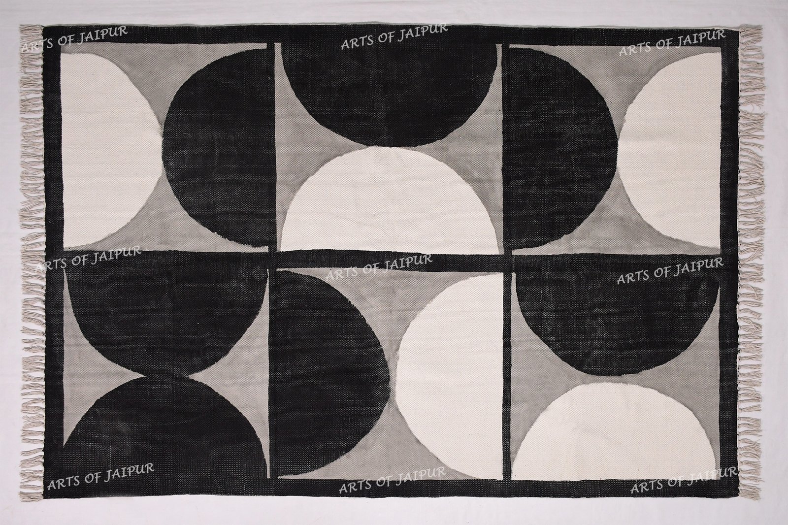 Handmade block printed cotton rug black white rug home decor rug dining area rug - Image 5