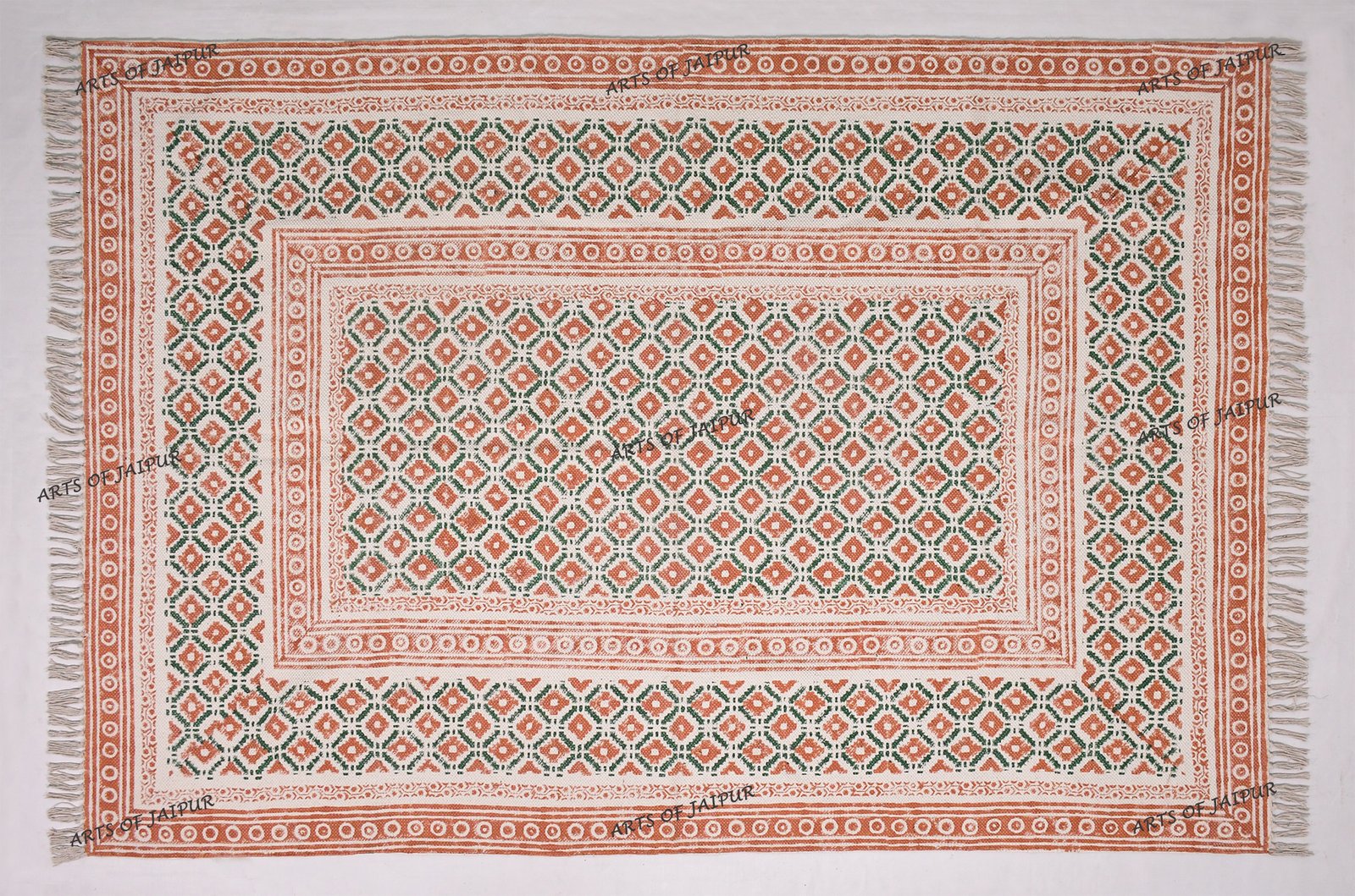 Handmade block printed cotton rug orange green rug flatewave rug stair runner rug - Image 3