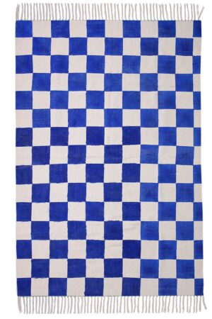 Blue white rug check pattern rug  cotton rug flatweave rug home décor rug