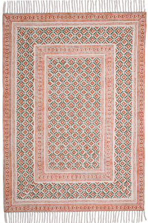 Stunning Hand Block Printed Orange Rug