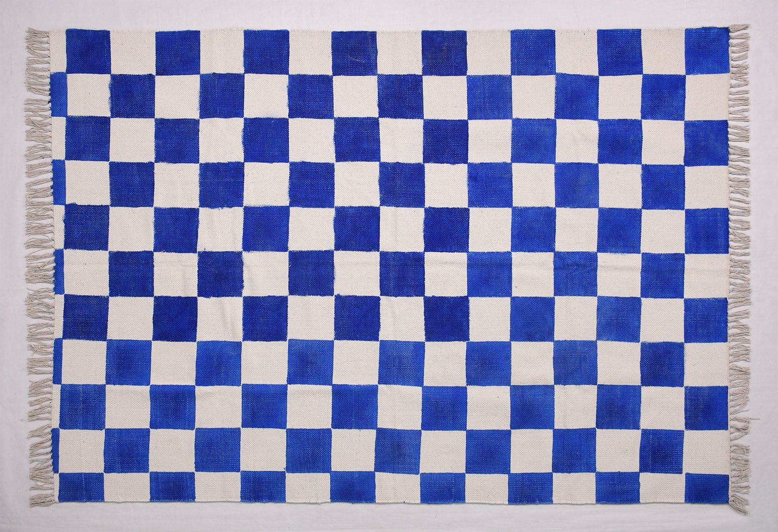Blue white rug check pattern rug cotton rug flatweave rug home décor rug - Image 3