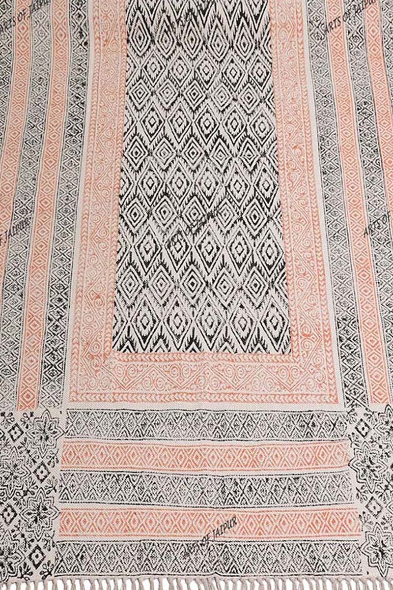 Elegant Hand Block Printed Geometric Rug - Image 3
