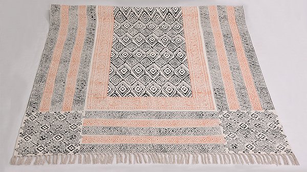 Indian cotton rug orange black rug bedroom rug living room rug square rug - Image 3