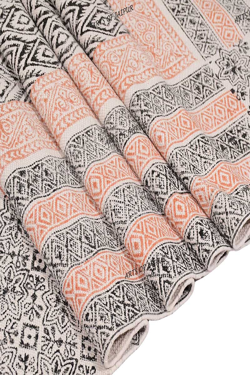 Elegant Hand Block Printed Geometric Rug - Image 4