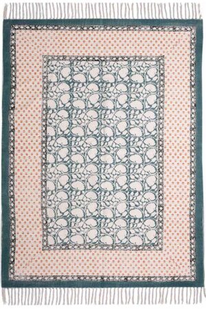 Stunning Hand Block Printed Green Rug