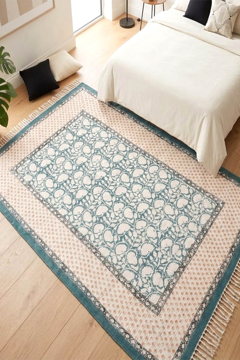 Floral Block Print Fringed Area Rug - Image 2
