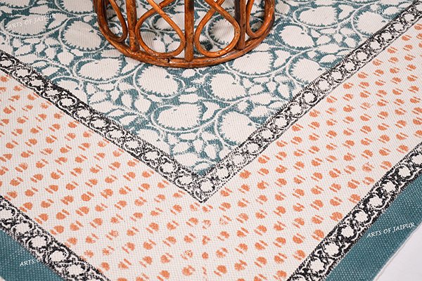 Block Print Rug Cotton Rug Kilim Cotton Rug Green Yellow Rug Floral Rug - Image 2