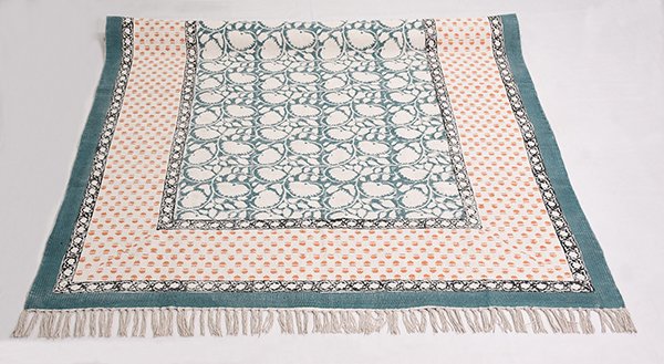 Block Print Rug Cotton Rug Kilim Cotton Rug Green Yellow Rug Floral Rug - Image 3