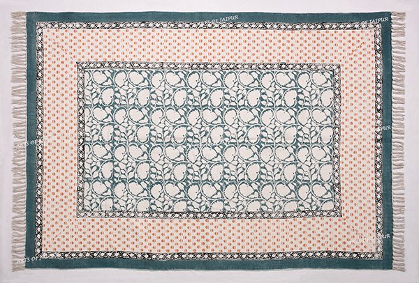 Block Print Rug Cotton Rug Kilim Cotton Rug Green Yellow Rug Floral Rug - Image 4