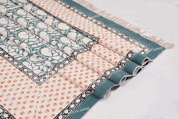 Block Print Rug Cotton Rug Kilim Cotton Rug Green Yellow Rug Floral Rug - Image 5