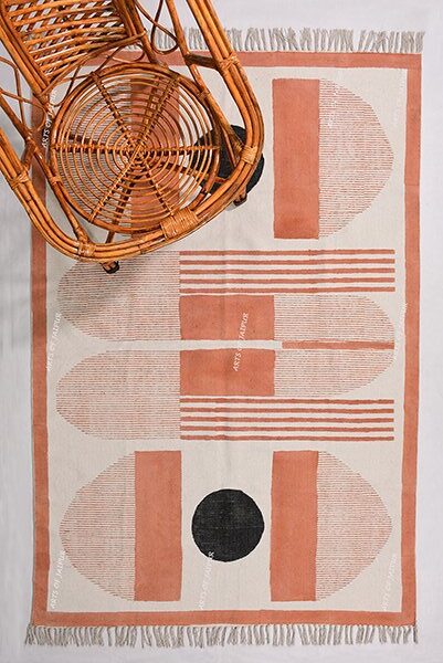 Indian Dhurrie Rug Pink Green Rug Geometric Rug Floor Area Rug Dining Area Rug