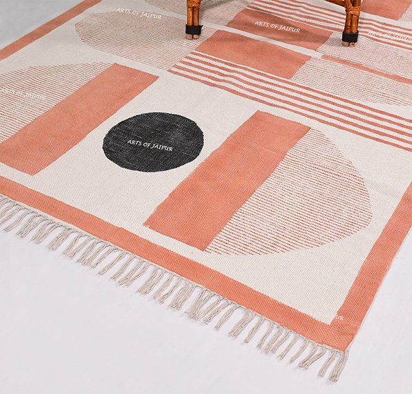 Indian Dhurrie Rug Pink Green Rug Geometric Rug Floor Area Rug Dining Area Rug - Image 2