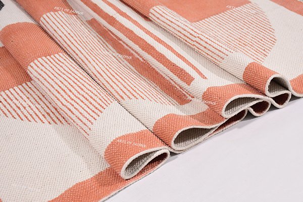 Indian Dhurrie Rug Pink Green Rug Geometric Rug Floor Area Rug Dining Area Rug - Image 3