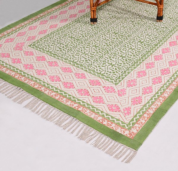 Indian Dhurrie Rug Pink Pink Rug Geometric Rug Floor Area Rug Dining Area Rug - Image 2
