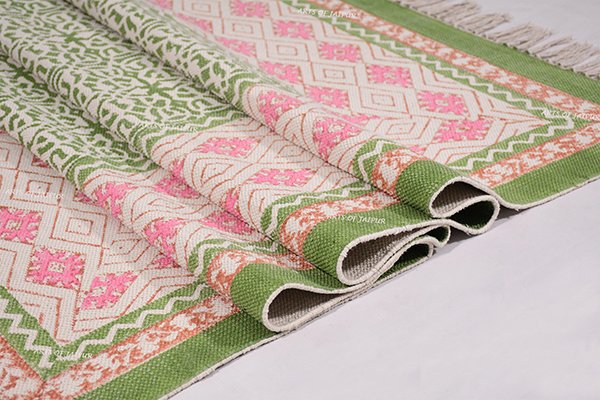 Indian Dhurrie Rug Pink Pink Rug Geometric Rug Floor Area Rug Dining Area Rug - Image 3