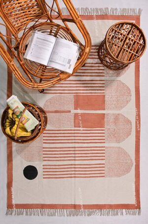 Indian Dhurrie  Rug Aztec living room  Rug Boho Accent Orange White  Rug 3x5 5x8 8x10