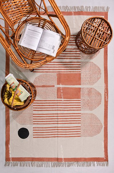 Indian Dhurrie Rug Aztec living room Rug Boho Accent Orange White Rug 3x5 5x8 8x10