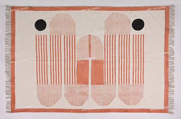 Indian Dhurrie Rug Aztec living room Rug Boho Accent Orange White Rug 3x5 5x8 8x10 - Image 3