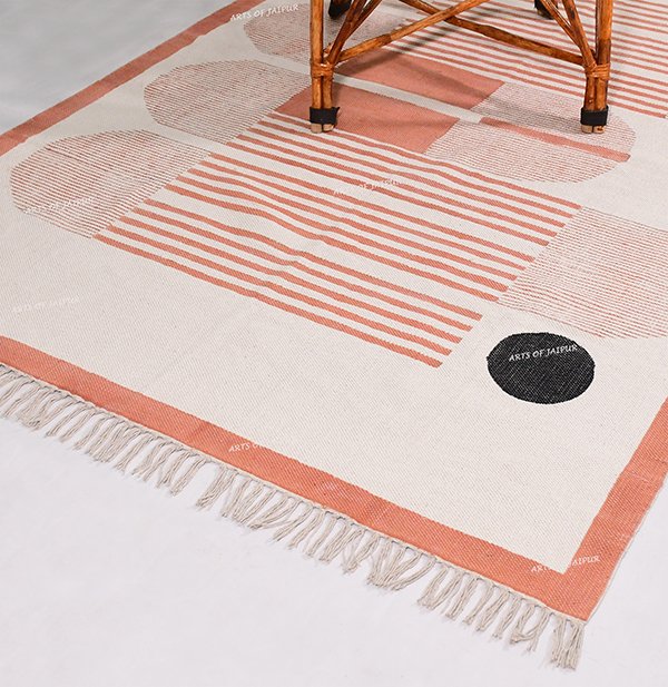 Indian Dhurrie Rug Aztec living room Rug Boho Accent Orange White Rug 3x5 5x8 8x10 - Image 4