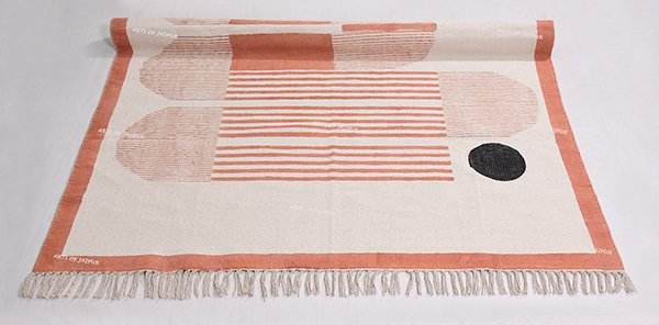 Indian Dhurrie Rug Aztec living room Rug Boho Accent Orange White Rug 3x5 5x8 8x10 - Image 5