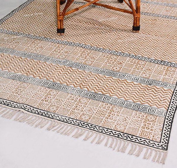 Handmade Dhurrie Rug Black Brown Rug Hallway Area Rug Kitchen Area Rug 3x3 5x5 7x7 - Image 2