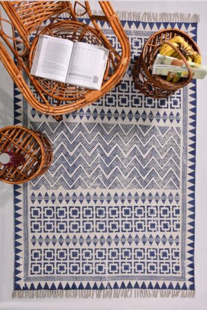 Blue White rug Geometric Pattern rug Flatweave Rug Hand Washable Rug  Home Décor Rug