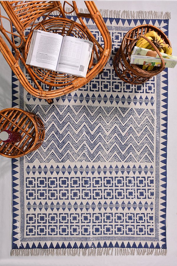 Blue White rug Geometric Pattern rug Flatweave Rug Hand Washable Rug Home Décor Rug
