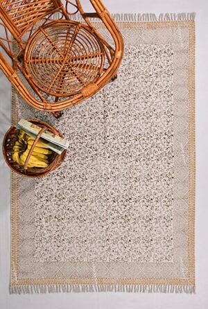 Handmade Cotton Rug Yellow Brown Rug Navajo Kilim Rug Floral Printed Cotton Rug