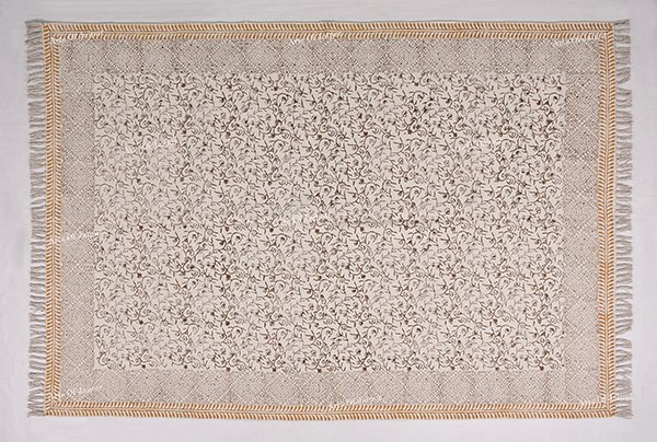 Handmade Cotton Rug Yellow Brown Rug Navajo Kilim Rug Floral Printed Cotton Rug - Image 4