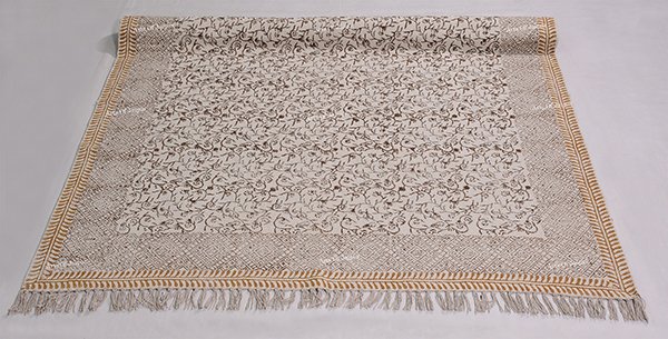 Handmade Cotton Rug Yellow Brown Rug Navajo Kilim Rug Floral Printed Cotton Rug - Image 5