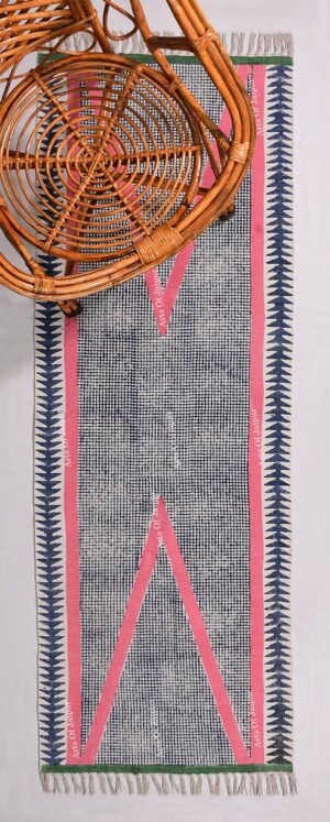 Cotton Dhurrie Moroccan Pattern Rug Pink Blue Rug High Traffic Area Rugs