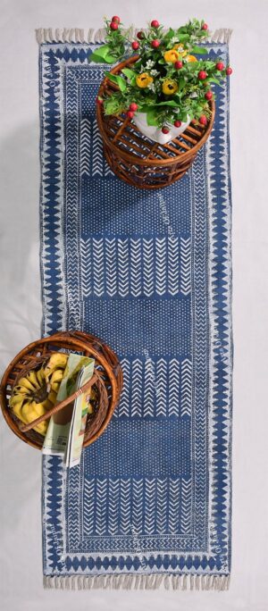Dinning Area Rug Blue Color Rug Cotton Dhurrie Moroccan Rug Boho Rug