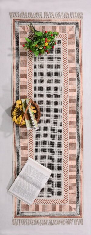 Handmade Cotton Rug Orange Black Rug Door Mat Rug Outdoor Rug Bedroom Area Rug