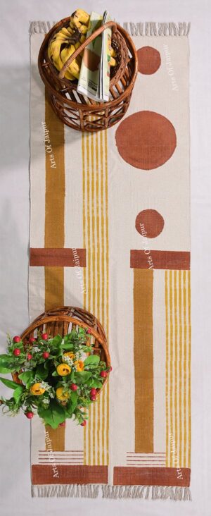 Block Printed Rug Indoor Outdoor Rug Brown Yellow Mustard Rug Flatweave Rug