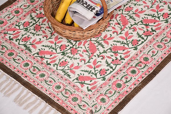 Dinning Area Rug Door Mat Area Rug Pink Green Rug Floral Pattern Rug Entryway Runner Rug - Image 2