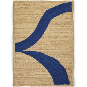 Handwoven Jute Area Rug with Blue Abstract Braided Pattern, Handmade Boho Accent Rug Braided Jute Carpet for Living Room & Foyer Bedroom Home Decor (Blue 8’ x 8’)