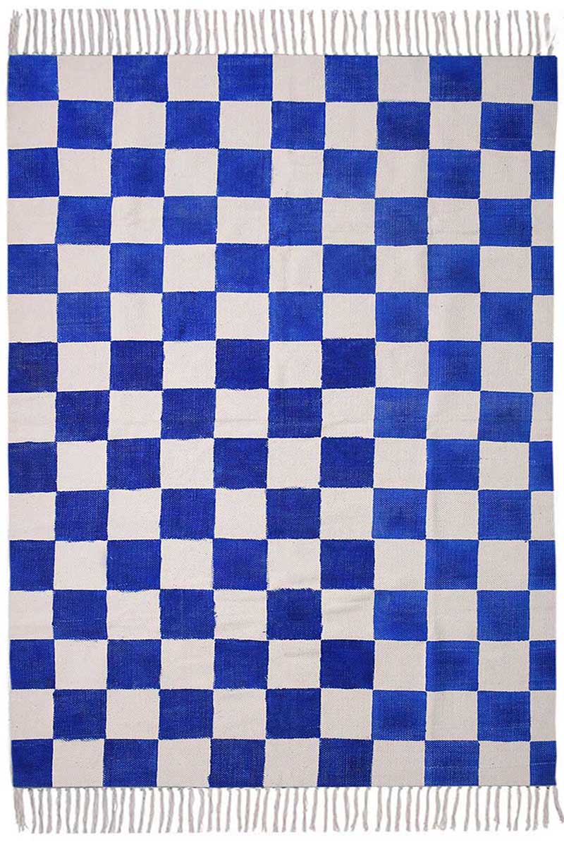 Hand Block Printed Cotton Blue Rug