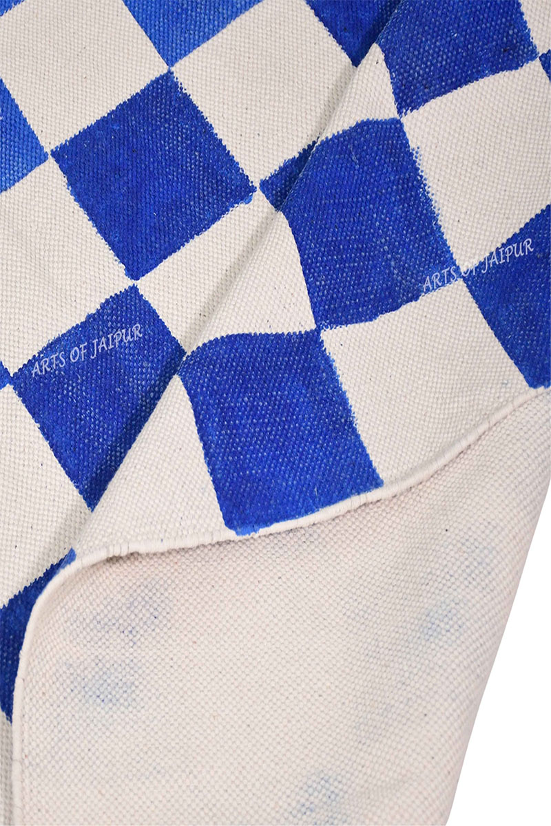 Hand Block Printed Cotton Blue Rug - Image 3
