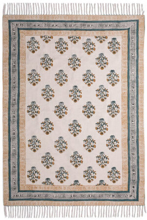 Hand Block Printed Yellow Cotton Rug