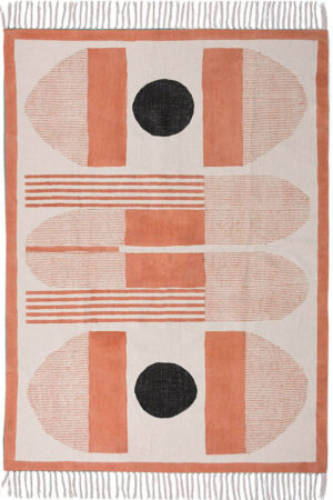 Hand Block Printed Orange Cotton Rug
