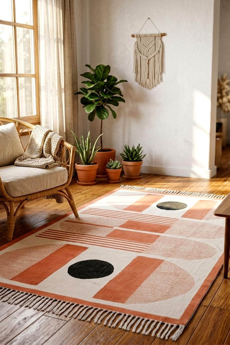 Black Geometric Handmade Area Rug - Image 2