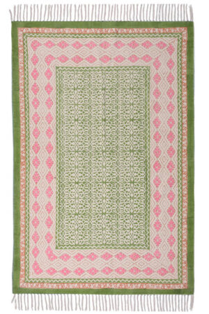 Epic Hand Block Printed Green Floral Rug