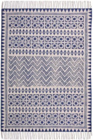 Hand Block Printed Orange Cotton Rug