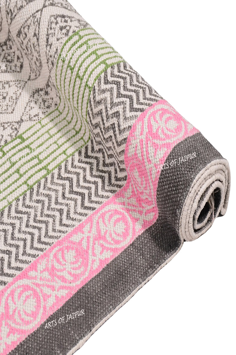 Handmade Cotton Rug Geometric Bedroom Dhurrie - Image 3