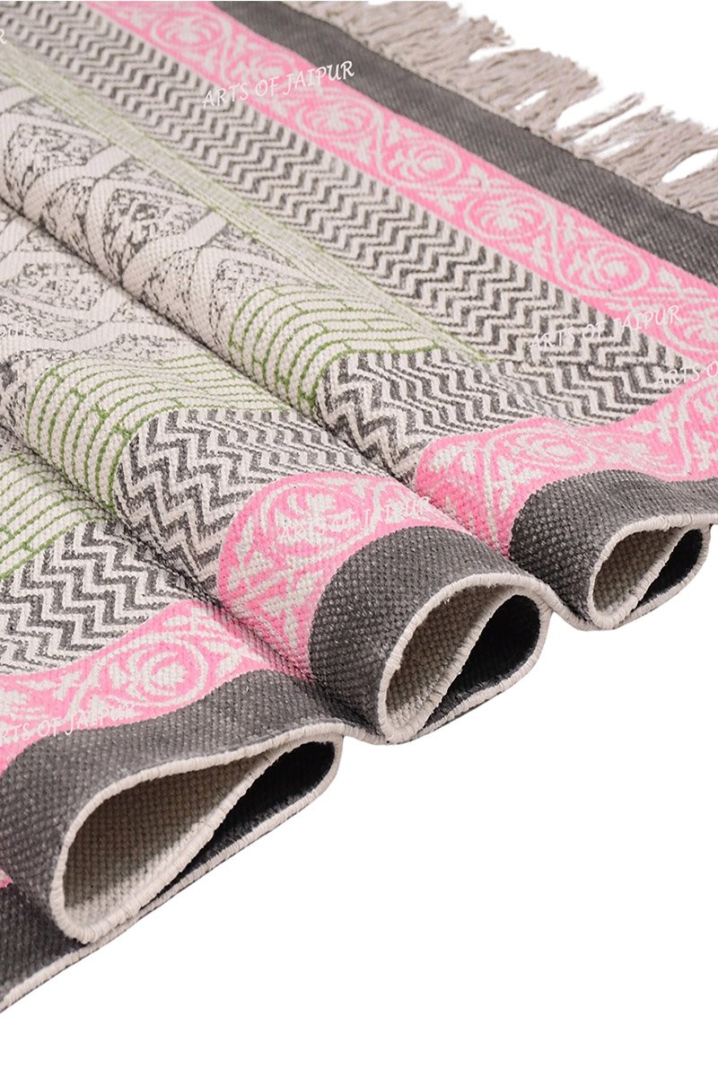 Handmade Cotton Rug Geometric Bedroom Dhurrie - Image 4