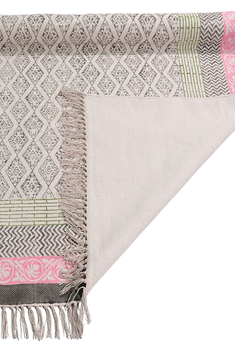 Handmade Cotton Rug Geometric Bedroom Dhurrie - Image 5