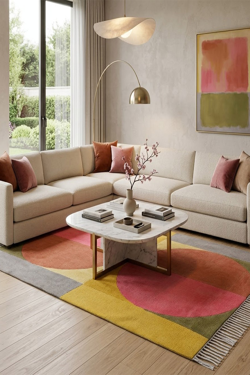 Vibrant Abstract Hand-Block Printed Rug - Image 2