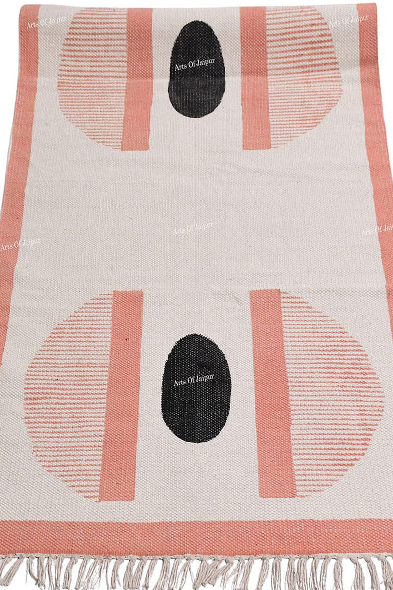 Vibrant Geometric Hand Block Printed Cotton Rug - Image 3